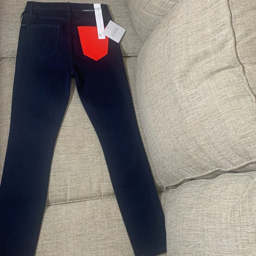 NWT CURRENT/ELLIOTT Ultra High Waist Skinny Jeans, Dark Blue w/ Red Accents, 26 - Picture 8 of 12